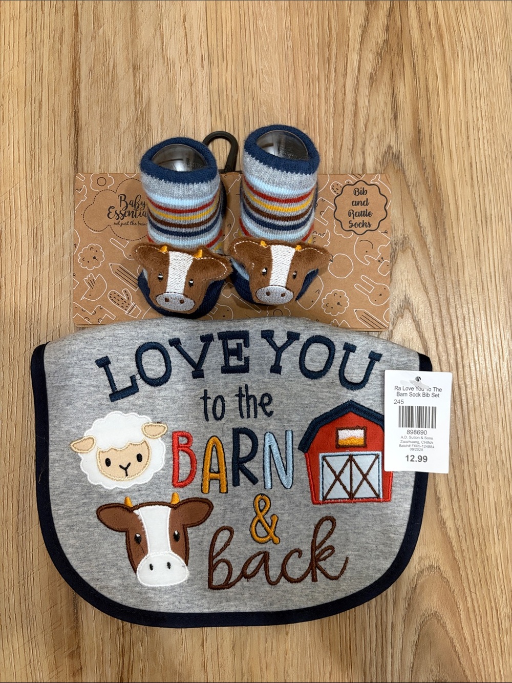 Baby Essentials Gray Bib and Farm Animal Booties Set - Navy & Multicolor